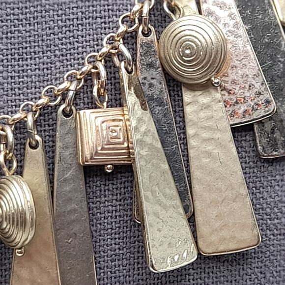 Chico's Gold Metal Fringe Necklace, Swirled Charm Accents, 18 1/2" - Picture 6 of 13